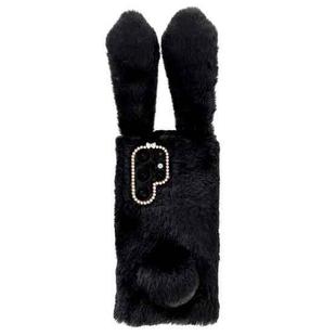 For Samsung Galaxy S22 Ultra 5G Cute Plush Rabbit TPU Phone Case(Black)