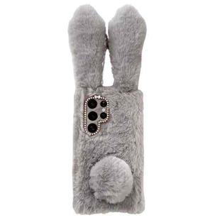 For Samsung Galaxy S21 Ultra 5G Cute Plush Rabbit TPU Phone Case(Light Grey)