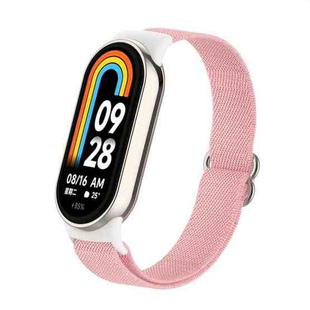 For Xiaomi Smart Band 9 / 8 Plastic Plug Plain Elastic Nylon Watch Band(Pearl Powder)