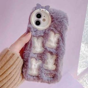 For iPhone 12 Plush Cute Rabbit Full Coverage Phone Case(Purple)