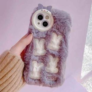 For iPhone 15 Plush Cute Rabbit Full Coverage Phone Case(Purple)