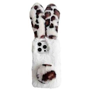 For iPhone 16 Pro Max Leopard Print Plush Rabbit TPU Phone Case(White)