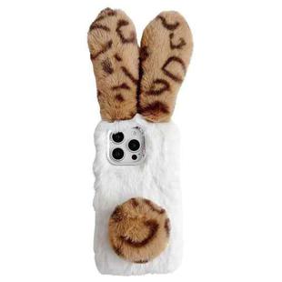 For iPhone 16 Pro Leopard Print Plush Rabbit TPU Phone Case(Brown)