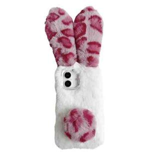 For iPhone 16 Leopard Print Plush Rabbit TPU Phone Case(Red)