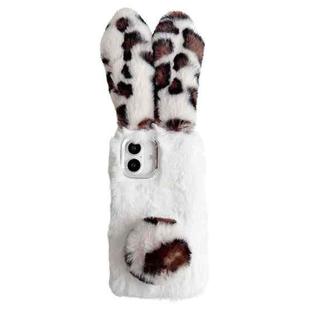 For iPhone 16 Leopard Print Plush Rabbit TPU Phone Case(White)