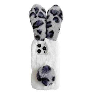 For iPhone 15 Pro Max Leopard Print Plush Rabbit TPU Phone Case(Grey)