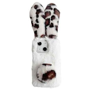 For iPhone 15 Plus Leopard Print Plush Rabbit TPU Phone Case(White)