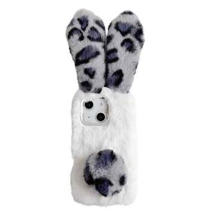 For iPhone 15 Leopard Print Plush Rabbit TPU Phone Case(Grey)