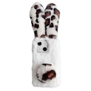 For iPhone 14 Plus Leopard Print Plush Rabbit TPU Phone Case(White)