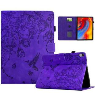 For iPad 10th Gen 10.9 2022 Flowers and Bird Embossed Smart Leather Tablet Case(Purple)