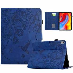 For iPad 10th Gen 10.9 2022 Flowers and Bird Embossed Smart Leather Tablet Case(Dark Blue)