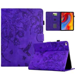 For iPad 9.7 2018 / 2017 Flowers and Bird Embossed Smart Leather Tablet Case(Purple)