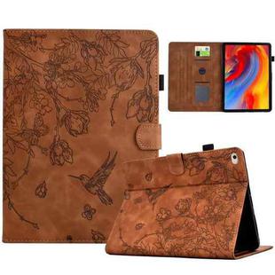 For iPad mini 5 / 4 / 3 / 2 / 1 Flowers and Bird Embossed Smart Leather Tablet Case(Brown)