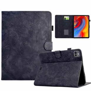 For iPad Pro 11 2024 Flowers and Bird Embossed Smart Leather Tablet Case(Black)