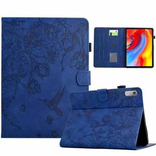 For Lenovo Tab M9 Flowers and Bird Embossed Smart Leather Tablet Case(Dark Blue)