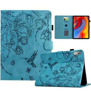 For Lenovo Tab M9 Flowers and Bird Embossed Smart Leather Tablet Case(Light Blue)