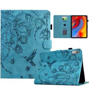 For Lenovo Tab P11 2nd Gen Flowers and Bird Embossed Smart Leather Tablet Case(Light Blue)