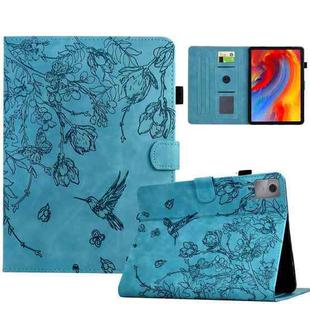 For Lenovo Xiaoxin Pad 11 2025 Flowers and Bird Embossed Smart Leather Tablet Case(Light Blue)