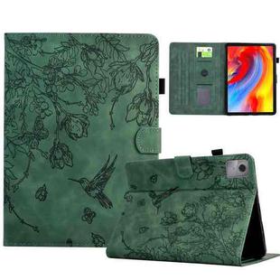 For Lenovo Xiaoxin Pad 11 2025 Flowers and Bird Embossed Smart Leather Tablet Case(Green)