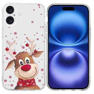 For iPhone 16 Plus Christmas Painted Pattern TPU Transparent Phone Case(Elk)