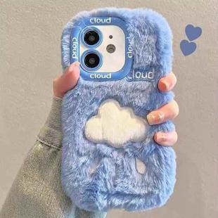 For iPhone 12 Plush Embroidery Full Coverage Phone Case(Blue + White Cloud)