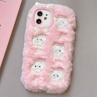 For iPhone 11 Plush Embroidery Full Coverage Phone Case(Pink + White Pig)