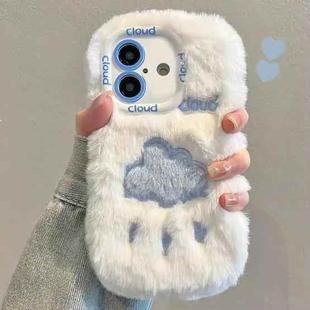 For iPhone 16 Plush Embroidery Full Coverage Phone Case(White + Blue Cloud)