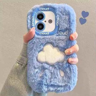 For iPhone 16 Plush Embroidery Full Coverage Phone Case(Blue + White Cloud)