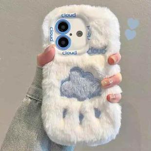 For iPhone 16 Plus Plush Embroidery Full Coverage Phone Case(White + Blue Cloud)