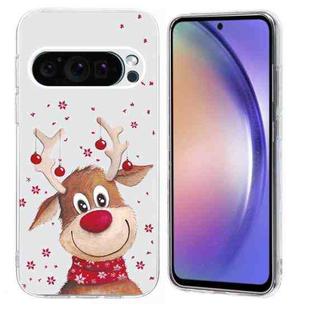 For Google Pixel 9 Pro XL Christmas Painted Pattern TPU Transparent Phone Case(Elk)