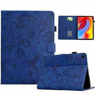 For Samsung Galaxy Tab A8 2022 SM-X200 Flowers and Bird Embossed Smart Leather Tablet Case(Dark Blue)