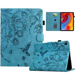For Samsung Galaxy Tab A8 2022 SM-X200 Flowers and Bird Embossed Smart Leather Tablet Case(Light Blue)