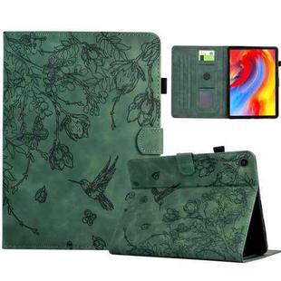 For Samsung Galaxy Tab A9+ Flowers and Bird Embossed Smart Leather Tablet Case(Green)