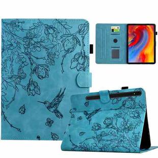 For Samsung Galaxy Tab S7 / S8 Flowers and Bird Embossed Smart Leather Tablet Case(Light Blue)