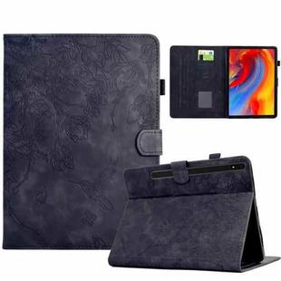 For Samsung Galaxy Tab S9 Flowers and Bird Embossed Smart Leather Tablet Case(Black)