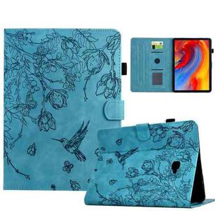 For Samsung Galaxy Tab A 10.1 T580 Flowers and Bird Embossed Smart Leather Tablet Case(Light Blue)