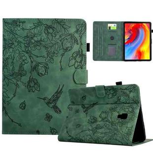 For Samsung Galaxy Tab A 10.5 T590 Flowers and Bird Embossed Smart Leather Tablet Case(Green)