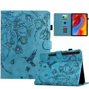 For Samsung Galaxy Tab S10 FE+ Flowers and Bird Embossed Smart Leather Tablet Case(Light Blue)