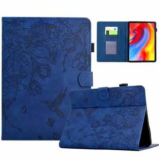 For Amazon Kindle 11th 2022 Flowers and Bird Embossed Smart Leather Tablet Case(Dark Blue)