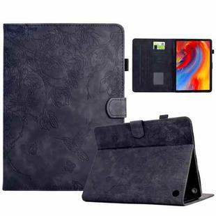 For Amazon Fire HD 8 2022/2020 Flowers and Bird Embossed Smart Leather Tablet Case(Black)