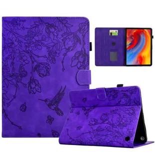 For Amazon Fire HD 8 2022/2020 Flowers and Bird Embossed Smart Leather Tablet Case(Purple)