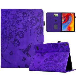 For Amazon Fire 7 2019/2017/2015 Flowers and Bird Embossed Smart Leather Tablet Case(Purple)