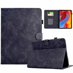 For Amazon Kindle Paperwhite 4/3/2/1 Flowers and Bird Embossed Smart Leather Tablet Case(Black)