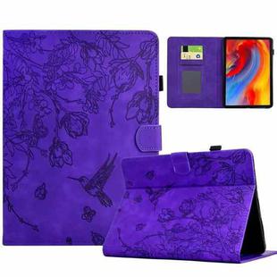 For Amazon Kindle Paperwhite 4/3/2/1 Flowers and Bird Embossed Smart Leather Tablet Case(Purple)