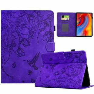 For Amazon Kindle Paperwhite 2021 Flowers and Bird Embossed Smart Leather Tablet Case(Purple)