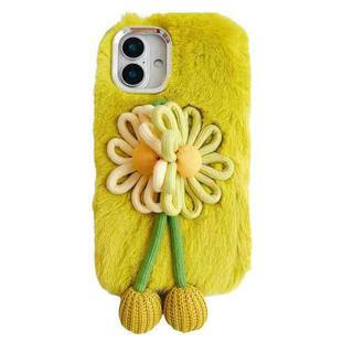 For iPhone 16 Plus Knitted Flower Plush TPU Phone Case(Light Green)