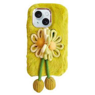 For iPhone 15 Knitted Flower Plush TPU Phone Case(Light Green)