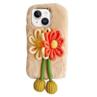 For iPhone 14 Plus Knitted Flower Plush TPU Phone Case(Beige)