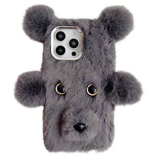 For iPhone 14 Pro Max Cute Plush Bear TPU Phone Case(Grey)