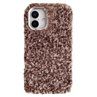 For iPhone 16 Plus Wool Fiber Plush TPU Phone Case(Coffee)